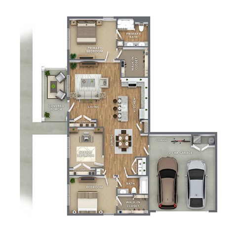 Floor plan for 3 beds, 2 baths, 1487 sqft